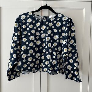 OAK + FORT Blue Boxy Crop Blouse 3/4 Sleeve